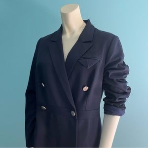 New ROEYSHOUSE Double-Breasted Dress Coat Navy Blue